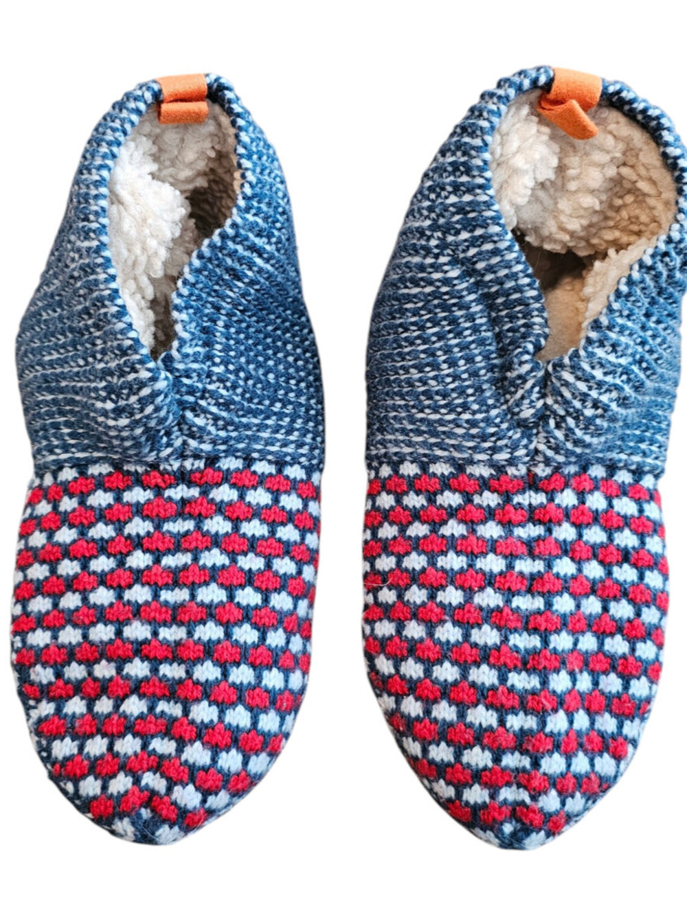 Bombas Gripper Sherpa Lined Slippers House Shoes Socks Size S Red/Blue/White